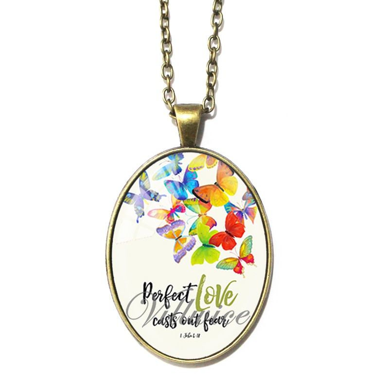 Vintage Bible Verse Necklace Oval 30*40 mm Glass Cabochon Pendant Necklaces For Women Christian Jewelry Party Favors Gifts