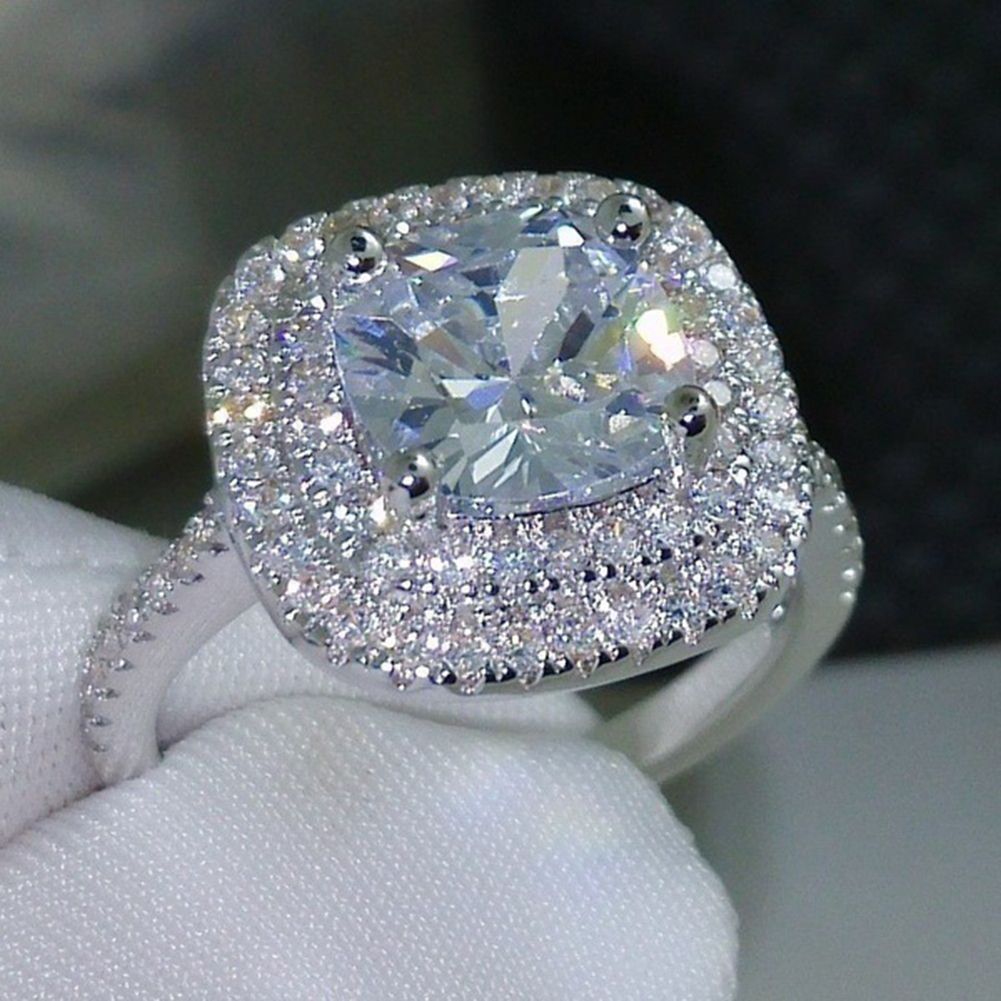 Shiny Large Square Faux Topaz Ring Women Party Banquet Costume Jewelry Decor