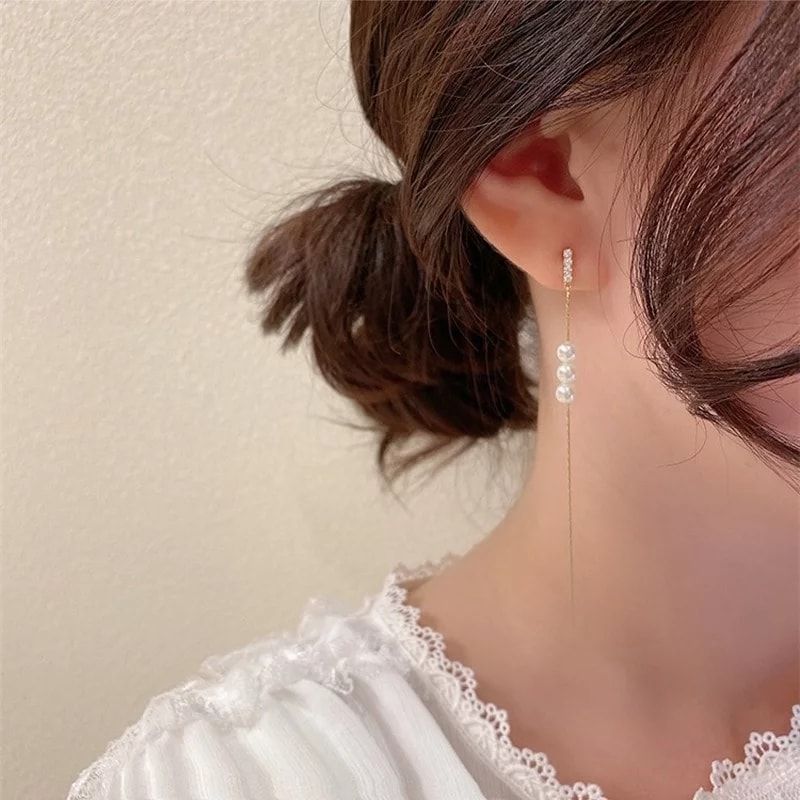 Fashion White Long Stud Earrings