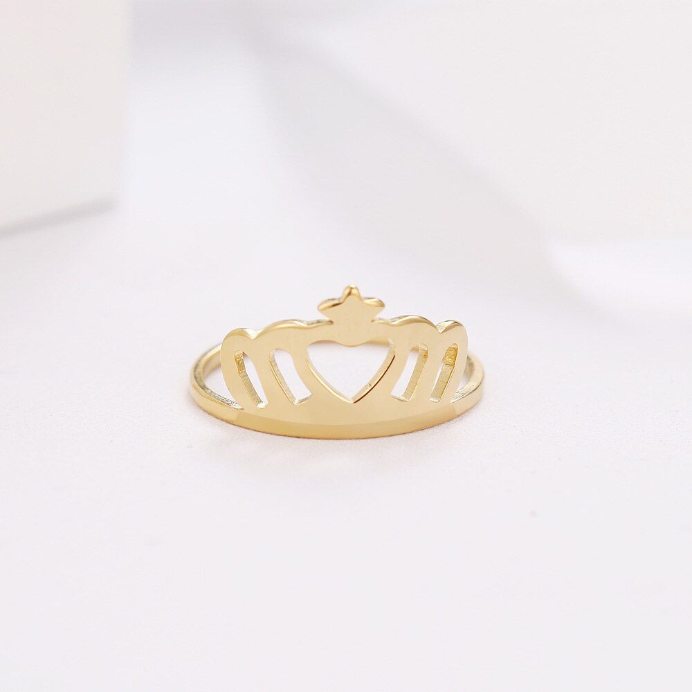CACANA Stainless Steel Ring For Women Hollow Heart Crown Couple Christmas Rings Accessories Anillos Mujer Bague Femme Jewelry