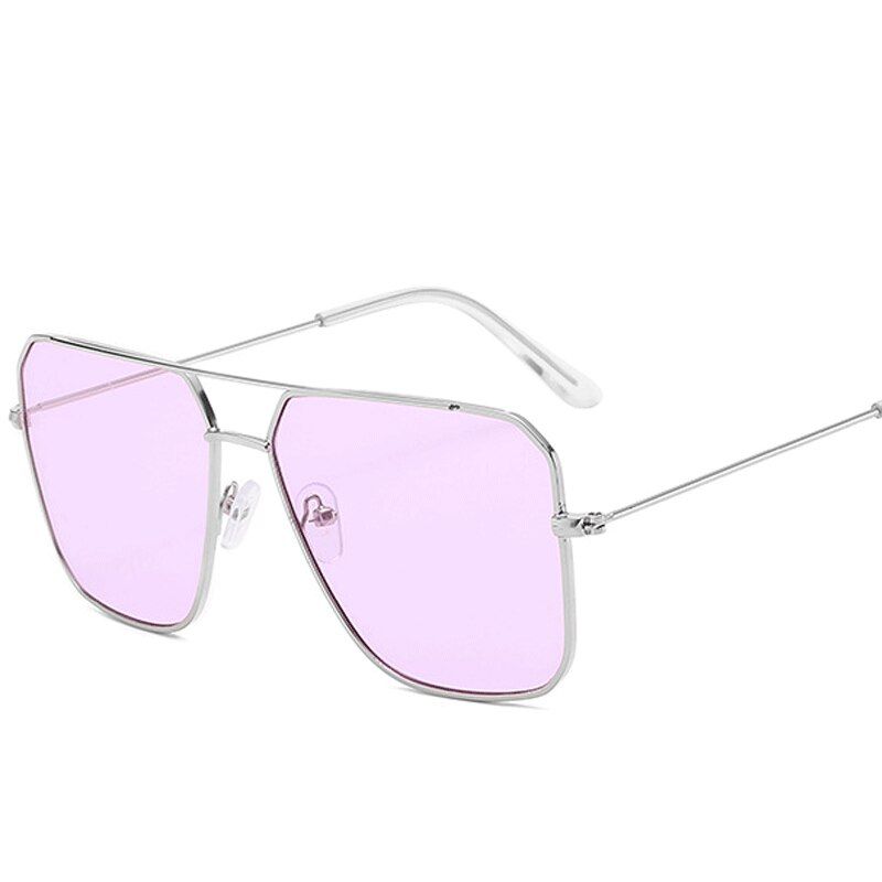 Silver PurpleGradient Large Frame Metal Ladies Sunglasses Fashionable Candy-colored Double-beam Polygon Thin-faced Women Eyeglasses