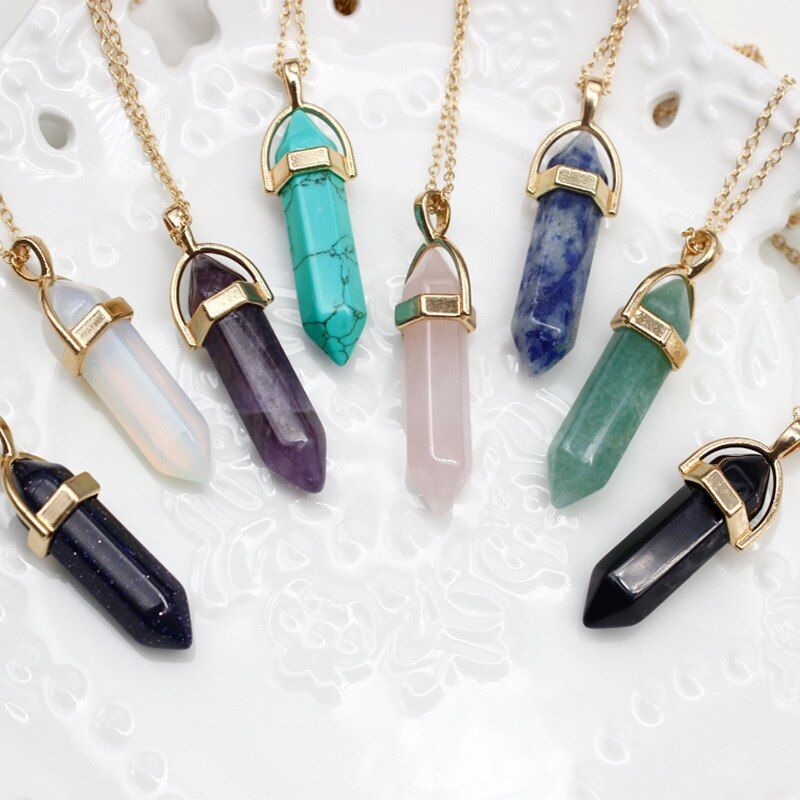 Hot Hexagonal Column choker Necklace Natural Crystal Pendants Stone Leather chokers Necklace For Women Fashion Jewelry