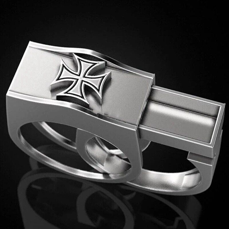 Fashion Punk Style Men Ring Exquisite Viking Paladin Ring Secret Compartment Coffin Anniversary Hip Hop Men Women Jewelry