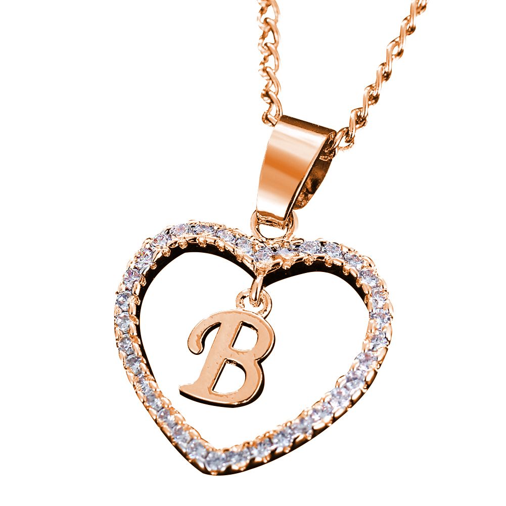 26 Letters Alphabet A To Z Initial Cubic Zirconia Heart Pendant Women Necklace