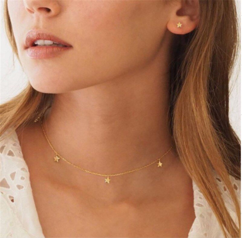 Modyle Fashion Heart Leaf Star Moon Necklace Crystal Pendant Necklace Chain Round Coin Women Statement Jewelry Wholesale