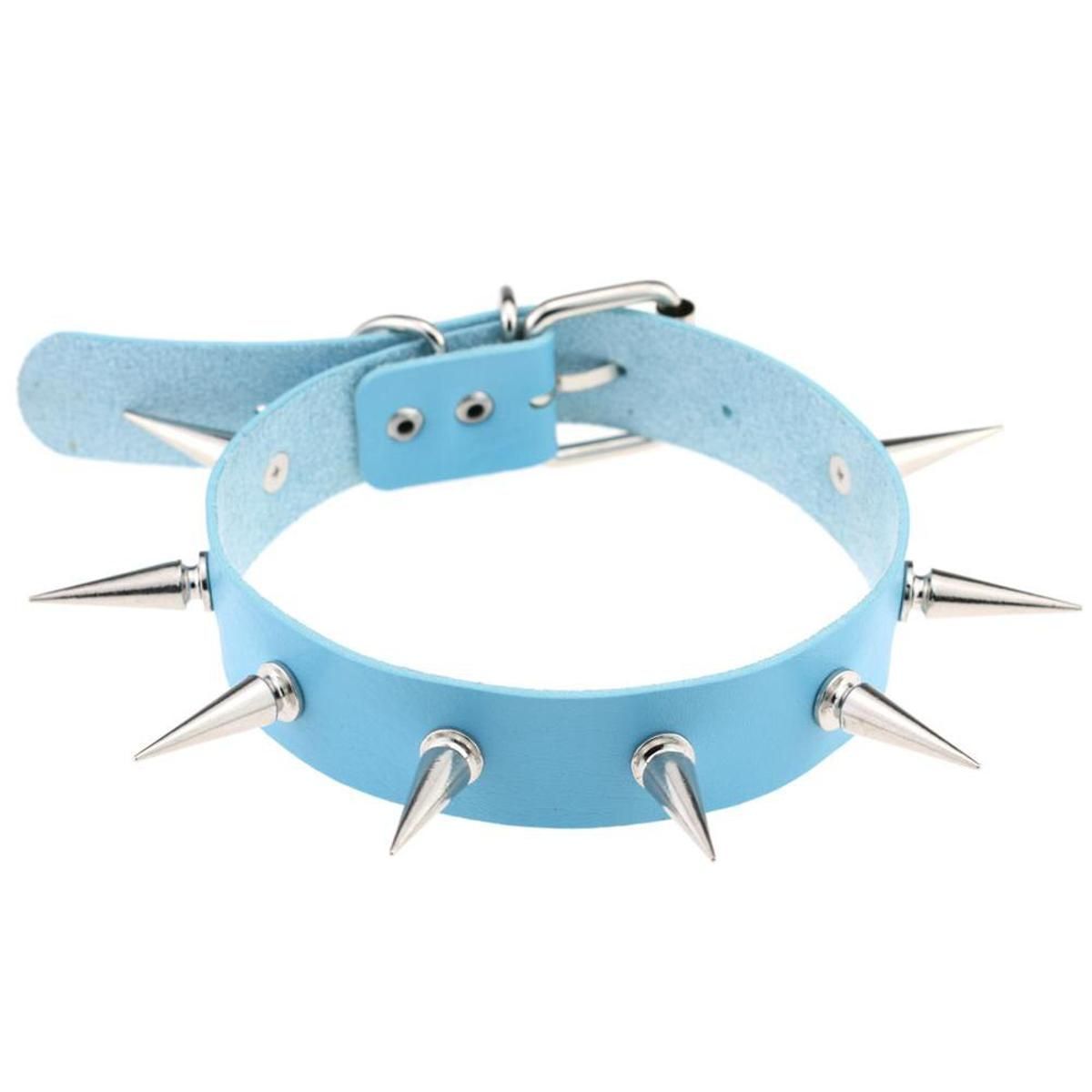 XFUN Unisex Leather Punk Long Spikes Rivet Leather Necklace Handmade Studs Choker Collar