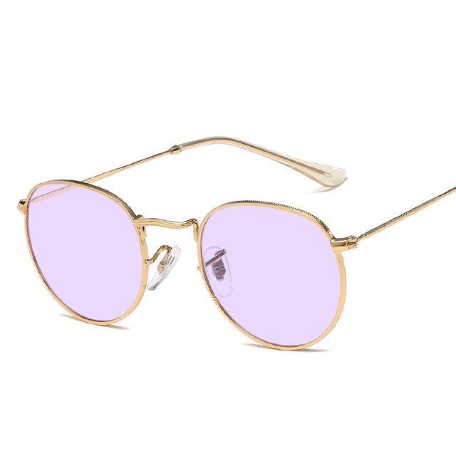 112018 Ladies Classic Pink Reflective Oval Sunglasses Women Men Retro Metal Frame Wrap Coating Mirror Sun Glasses UV400 HA-83
