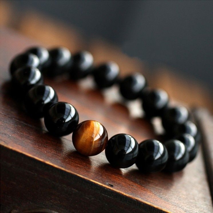 Natural Black Onyx with Tiger eye Beads Men Jewelry Bracelet 12 Constellation Leo Lovers Energy Balance Bracelet