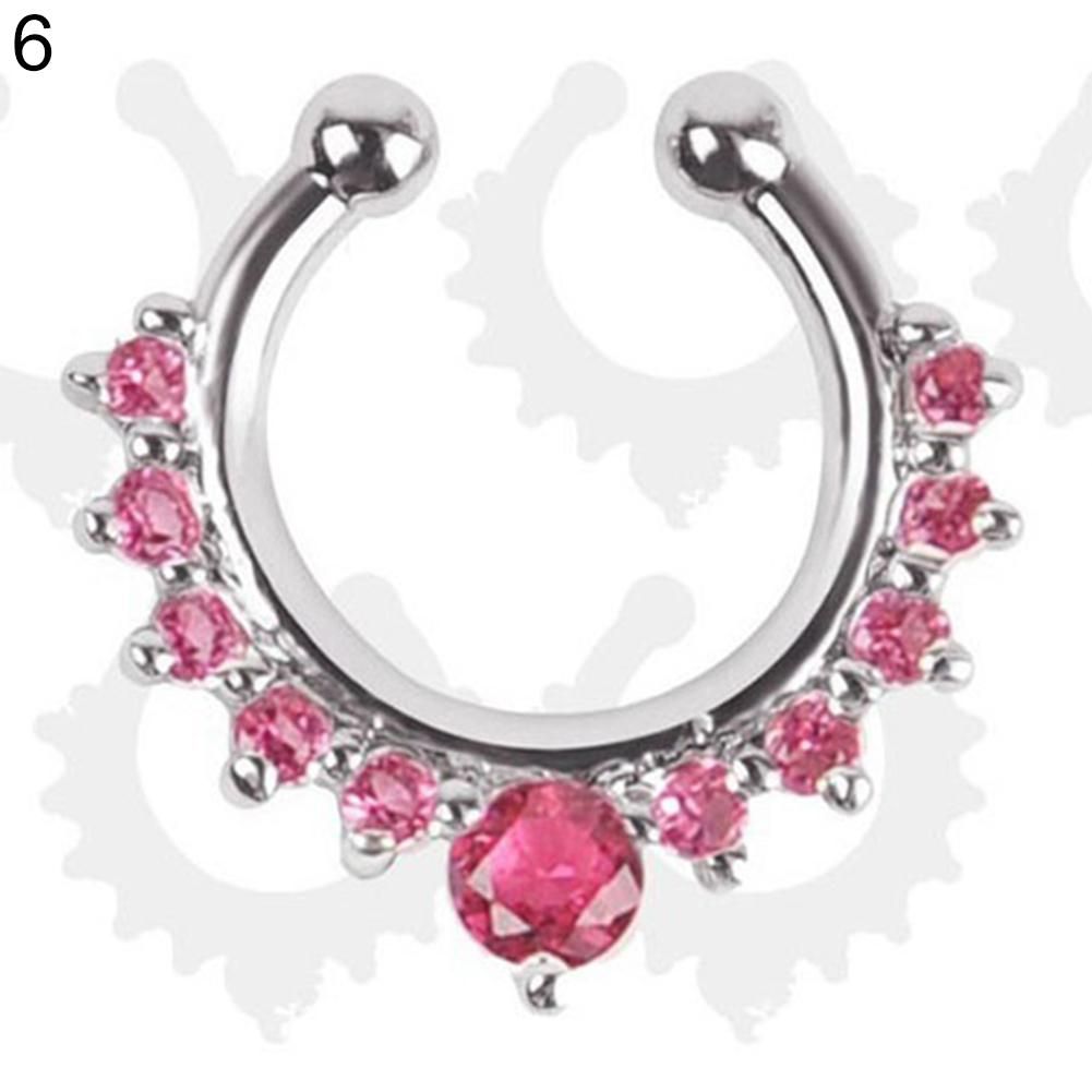 Fashion Rhinestone Inlaid U-shaped Fake Septum Clicker Nose Rings