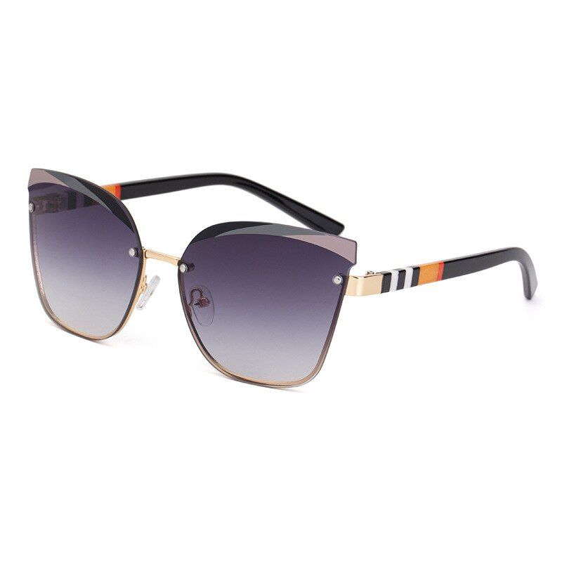 Double-Gray49123 Cat Eye Frameless Stripe Luxury Sunglasses Men Women Fashion Shades UV400 Vintage Glasses