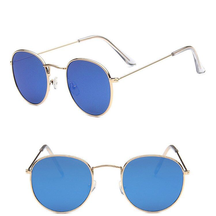 GoldBlueRBROVO 2020 Retro Sunglasses Women Small Vintage Sun Glasses for Women/Men Luxury Sunglasses Women Mirror Oculos De Sol Feminino