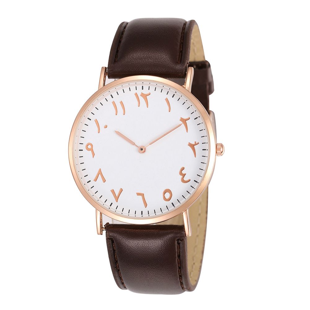 Fashion Arabic Analog Round Dial Men Women Quartz Faux Leather Band Wrist Watch