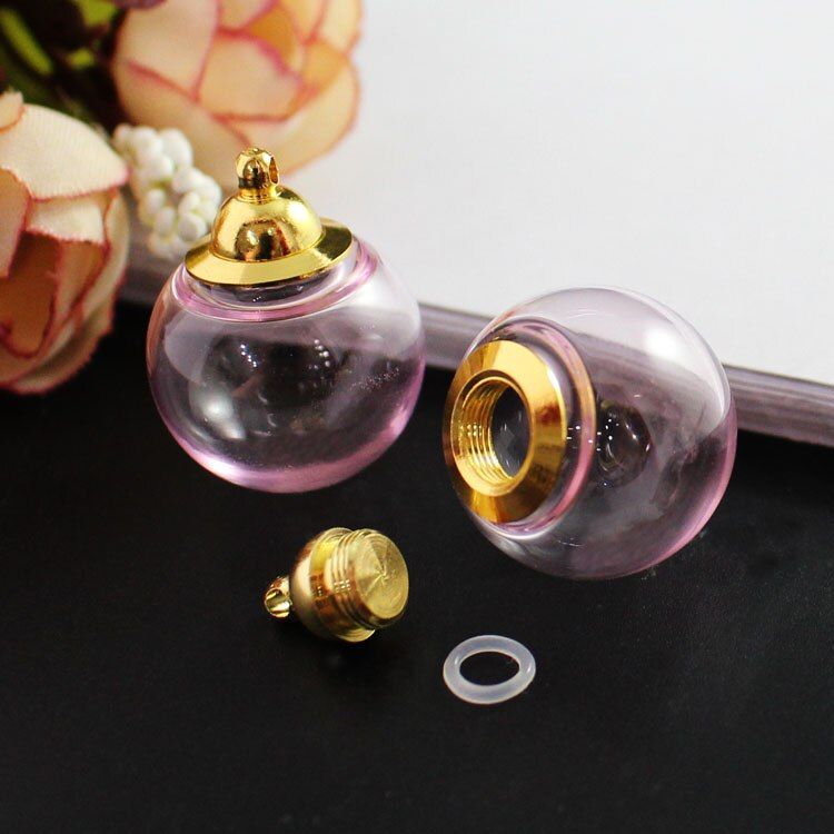 2PCS 20MM Colorful Glass Apple with Metal Screw Cap and Rubber Seal Mini vials pendants tiny vial ring finger glass vial pendant
