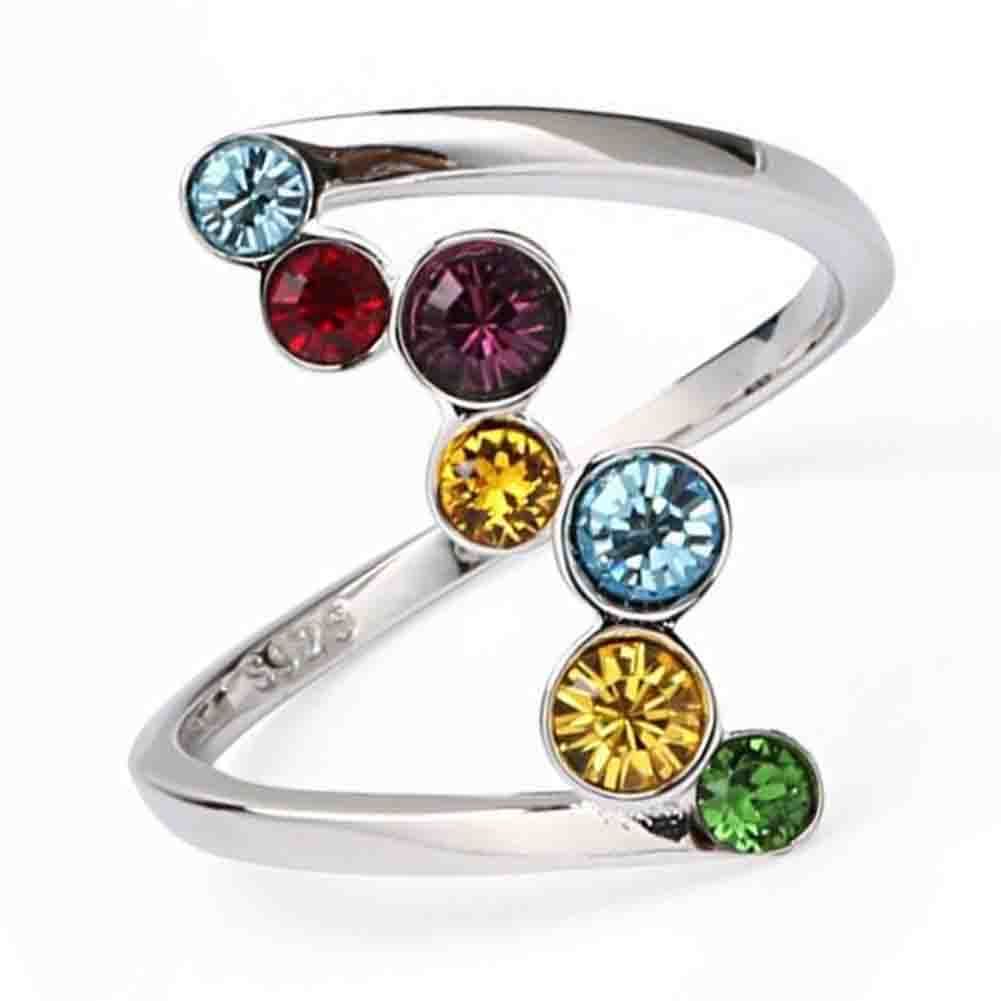 Fashion Women Shiny Multicolor Rhinestone Inlaid Finger Ring Party Jewelry Gift