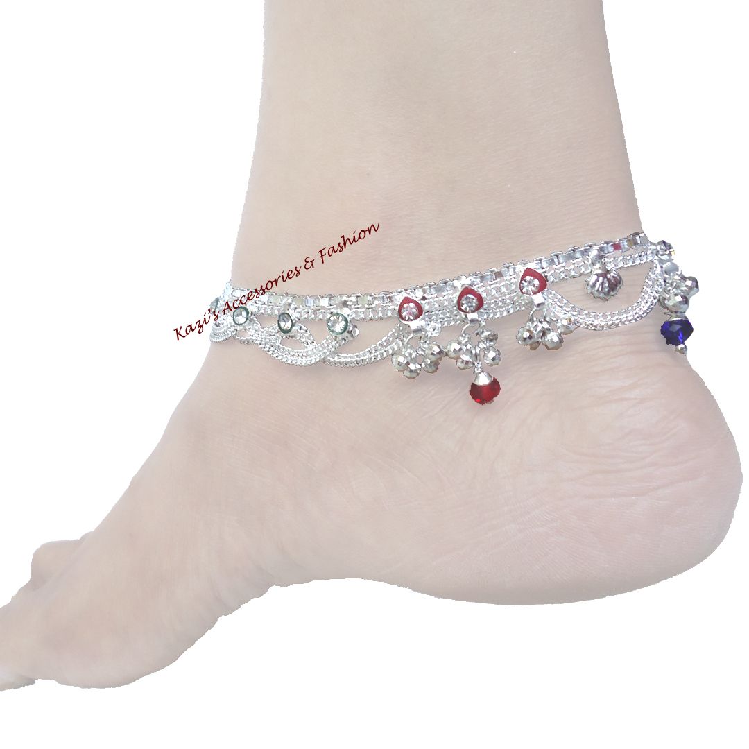 Fashionable and Styles Color Stone Sterling Silver, Alloy, Brass, Bronze Anklet (Payel) (Nupur) for Women and Girls.