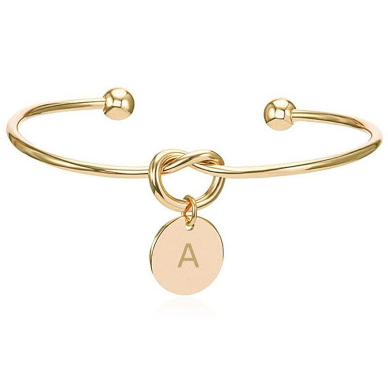 Fashion Initial Knot Bracelet 26 Letters Opening Bangle Silver Color and Rose Gold Color Letter Bangle A019
