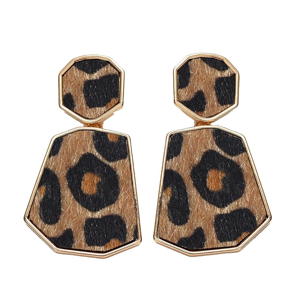 Flatfoosie Vintage Plush Leopard Drop Earrings For Women Geometric Round Resin Acrylic Hanging Statement Earring Fashion Jewelry