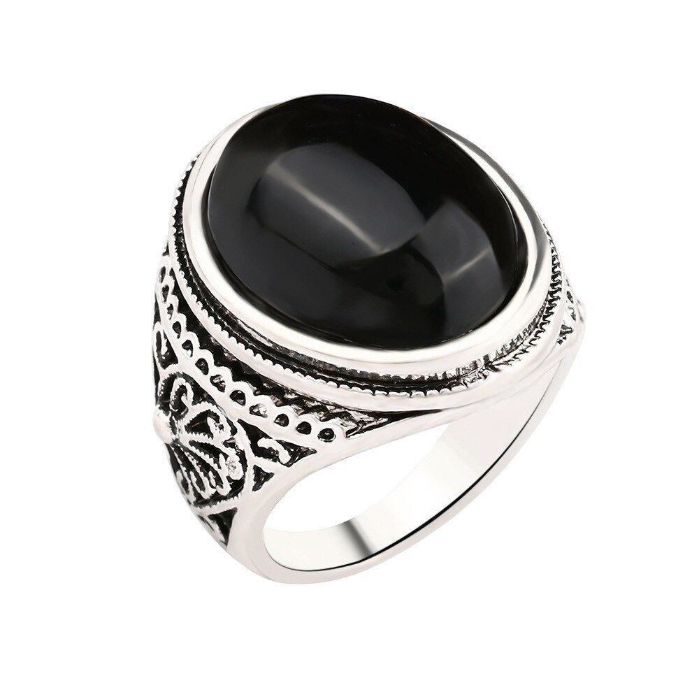 Trendy New Ethnic Big Stone Black Rings For Women Accessorie Vintage Ring Men Resin Jewelry Silvery Rings Female Wedding Promsie