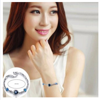 Valentine Blue Heart Girl Crystal Bracelet