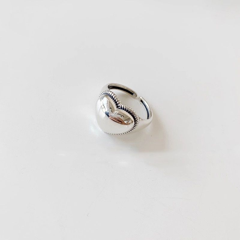 AOMU Hot Spring Summer Korea New Design Small Love Heart Metal Punk Opening Rings For Women Girls Party Jewelry Party Gifts