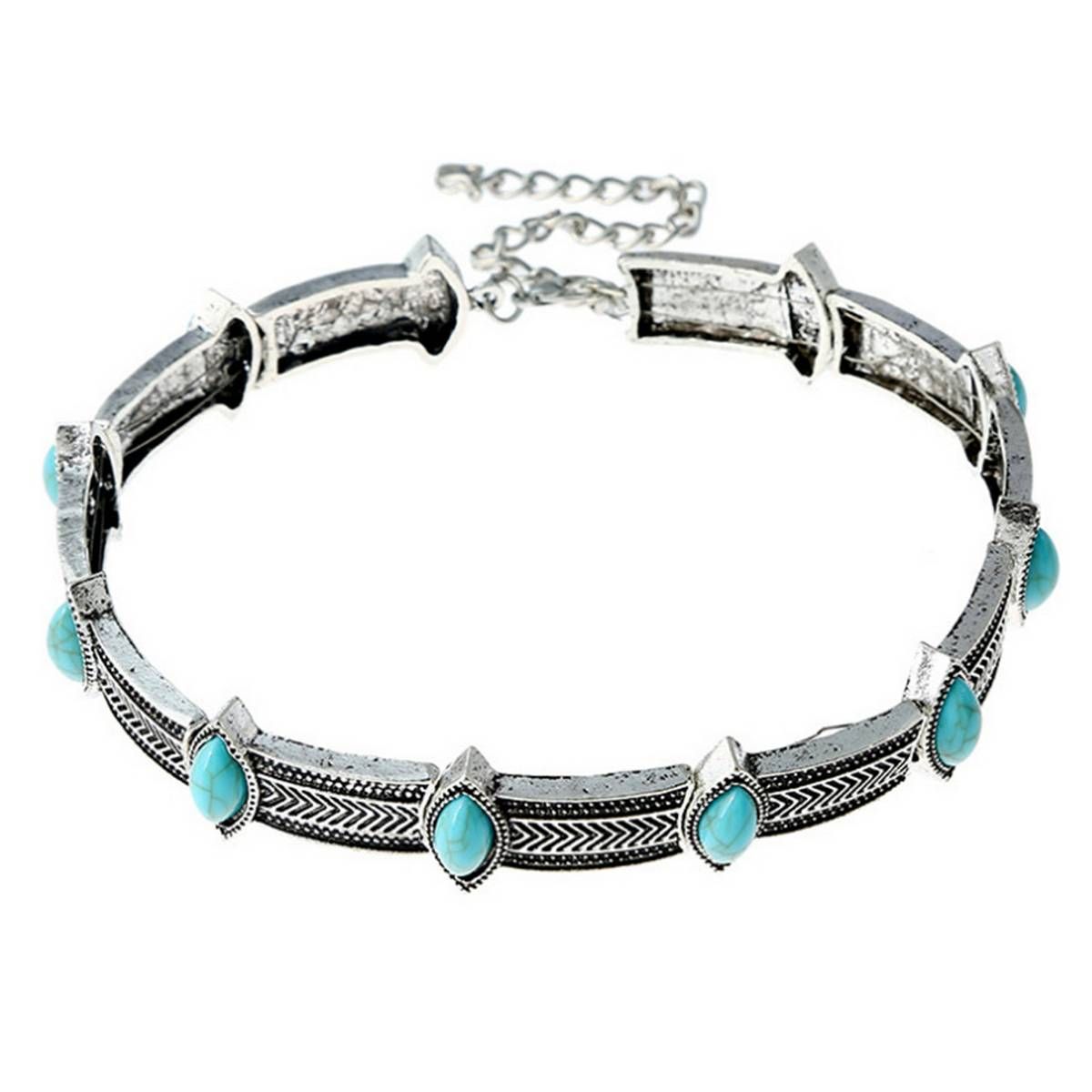 Vintage Style Women Faux Turquoise Collar Choker Bohemian Statement Necklace