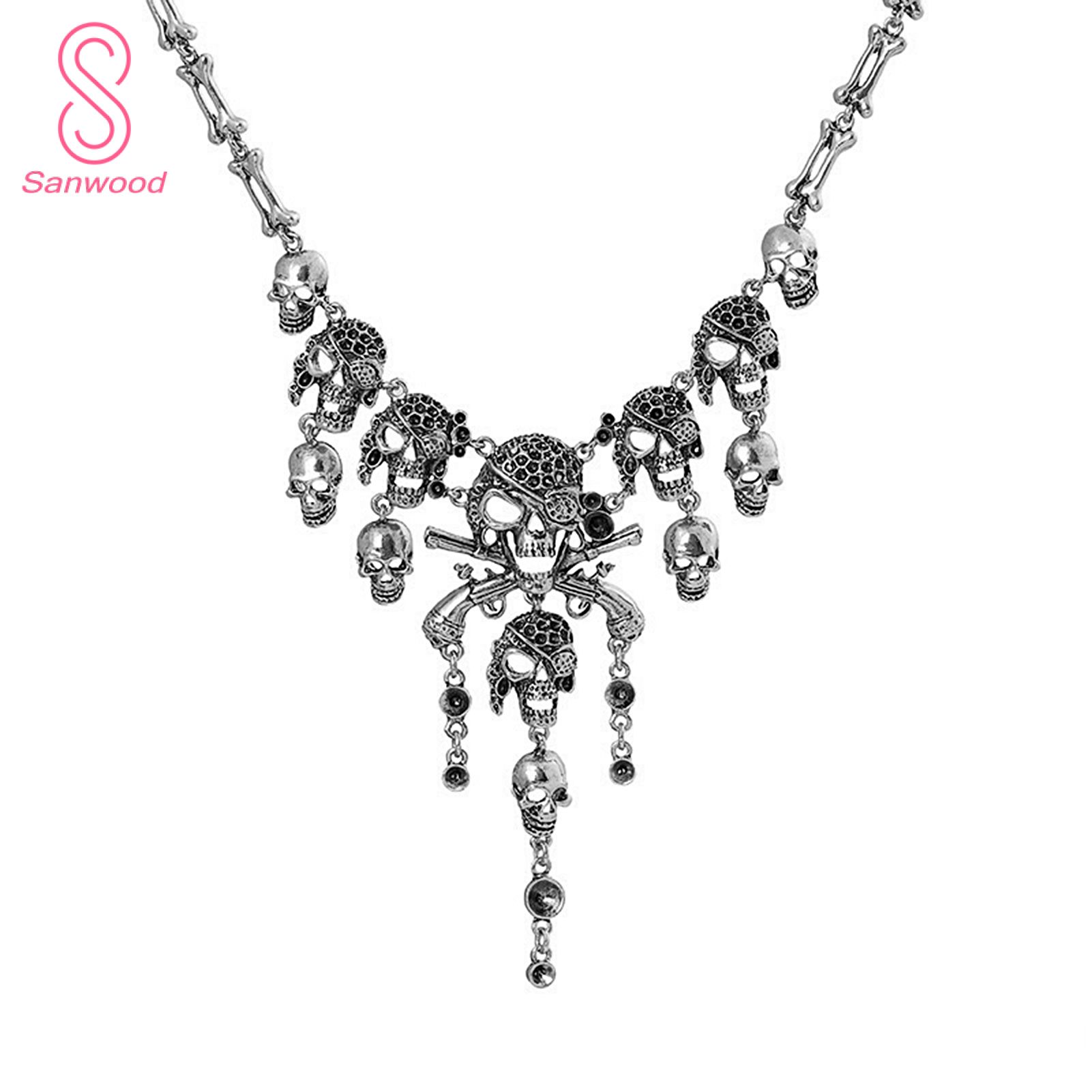 Necklace Multi Layer Chain Jewelry Head Skull Pendant Necklace for Christmas
