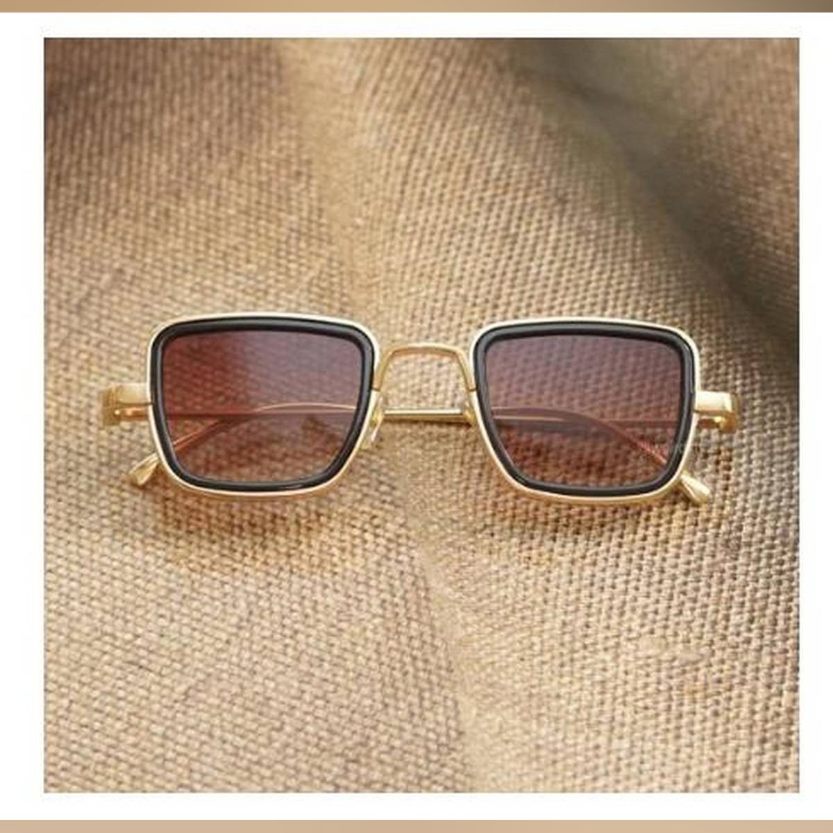 Originral Kabir Singh Brown and Gold Retro Square Sunglasses
