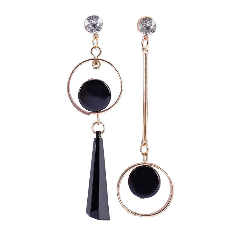 Korean Fashion Geometric Long Asymmetry Earring Rhinestone Circle Ear Stud Acrylic Big Earrings Bijoux Gift 2018