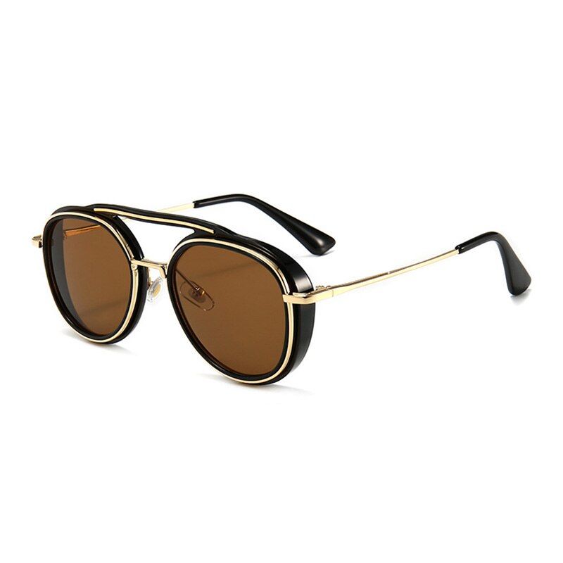 Black TeaSHAUNA Retro Punk Sunglasses Women Double Bridges Fashion Men Round Goggle Shades UV400