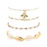4Pcs/Set Bohemia Women Bee Cowrie Charm Rhinestone Chain Anklet Brelet