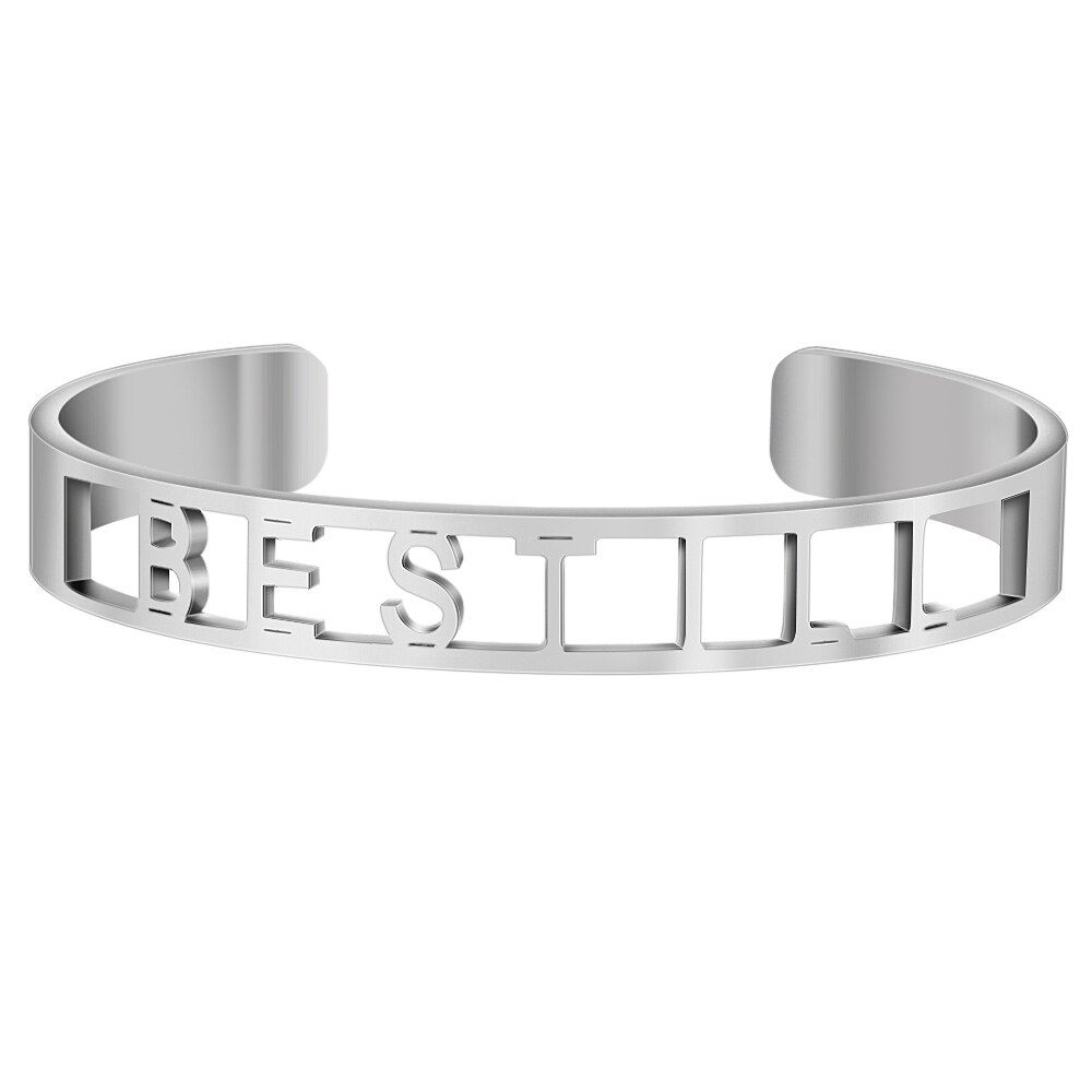 Stainless Steel Mantra Cuff Bangles Engraved Positive Inspirational Words Hollow out Alphabet Letter Bracelet Femme Bijoux