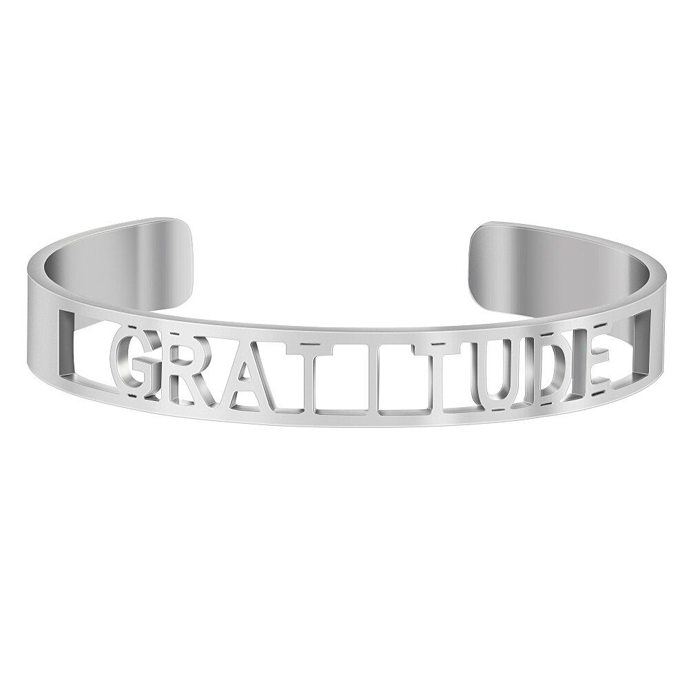 Stainless Steel Mantra Cuff Bangles Engraved Positive Inspirational Words Hollow out Alphabet Letter Bangle Femme Bijoux SL-171