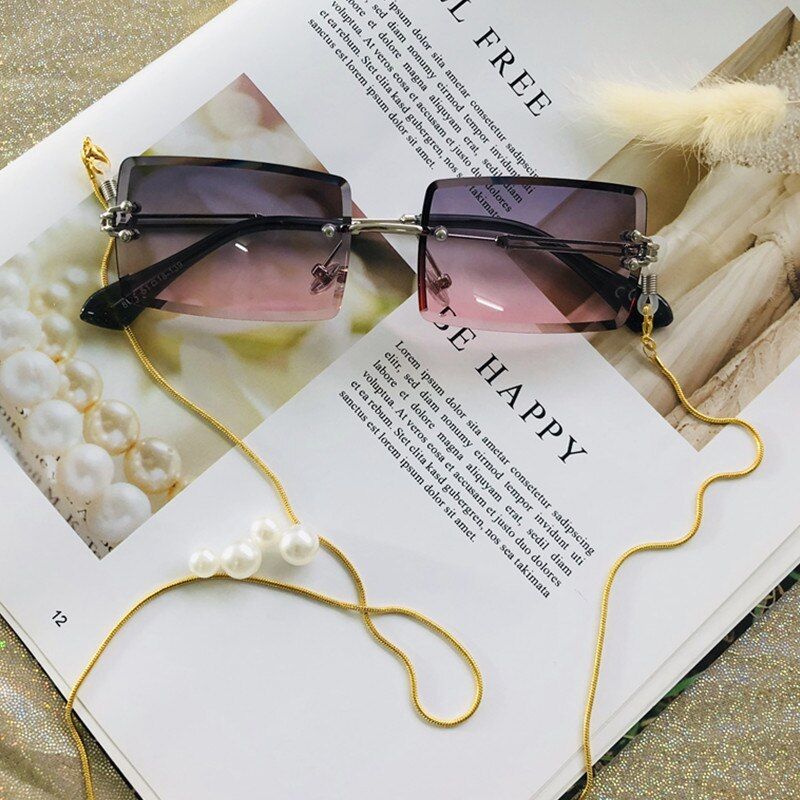 C5 GrayPink CHAINSmall Rectangle Gradient Sunglasses Women Rimless Square Sun Glasses for Ladies 2019 Summer Style Zonnebril Dames Vrouwen Bril