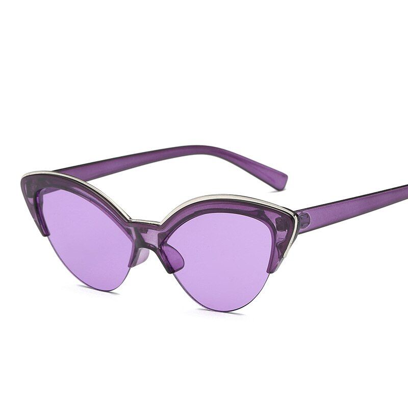 C4 PurpleFashion Cat Eye Sunglasses Women Half Frame Transparent Color Sun Glasses Female Vintage Orange Blue Cateye Eyewear UV400