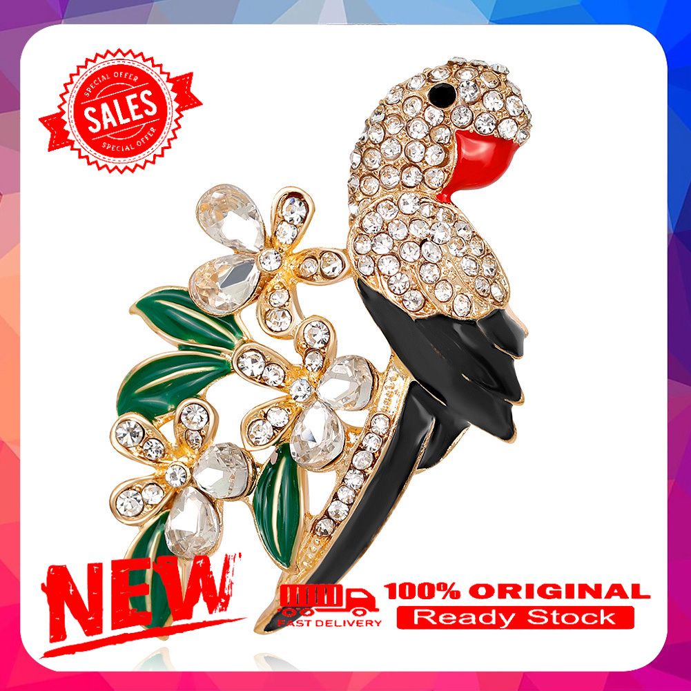 Women Fashion Multicolor Rhinestone Parrot Flower Brooch Pin Scarf Party Jewelry