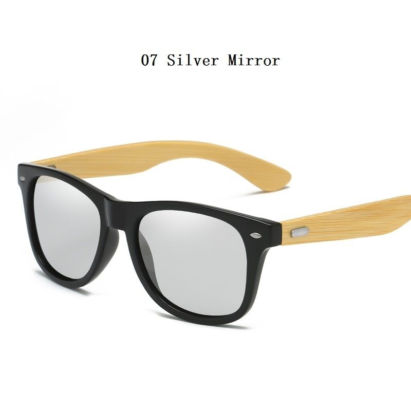 Fashionable Wooden Sunglasses For Men Women Bamboo Wood Vintage Square Driving Sun glasses Luxury  Designer Black Eyewear-07  Mirror