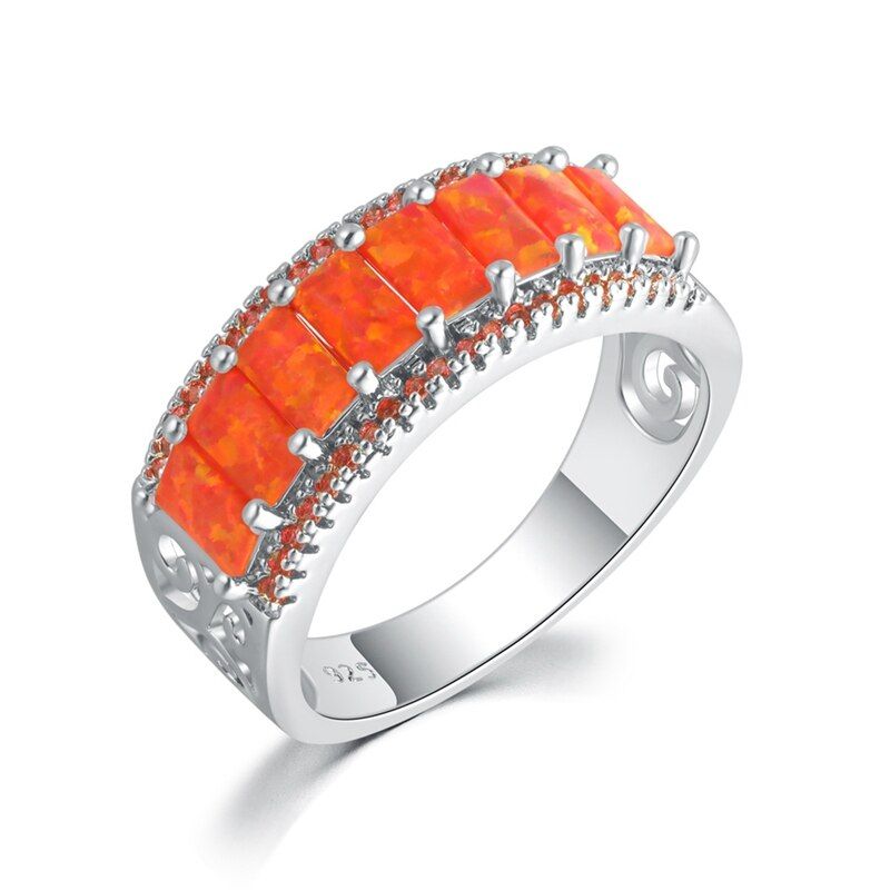 CiNily White & Orange Fire Opal Cubic Zirconia Finger Rings Silver Plated Summer Jewelry Gifts Girl Woman Size 6-10