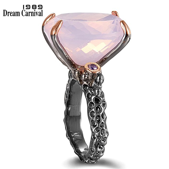 DreamCarnival1989 Big Radiant Cut Zirconia Solitaire Wedding Rings for Women Pink CZ Black Rose Gold Color Dating Gift WA11702