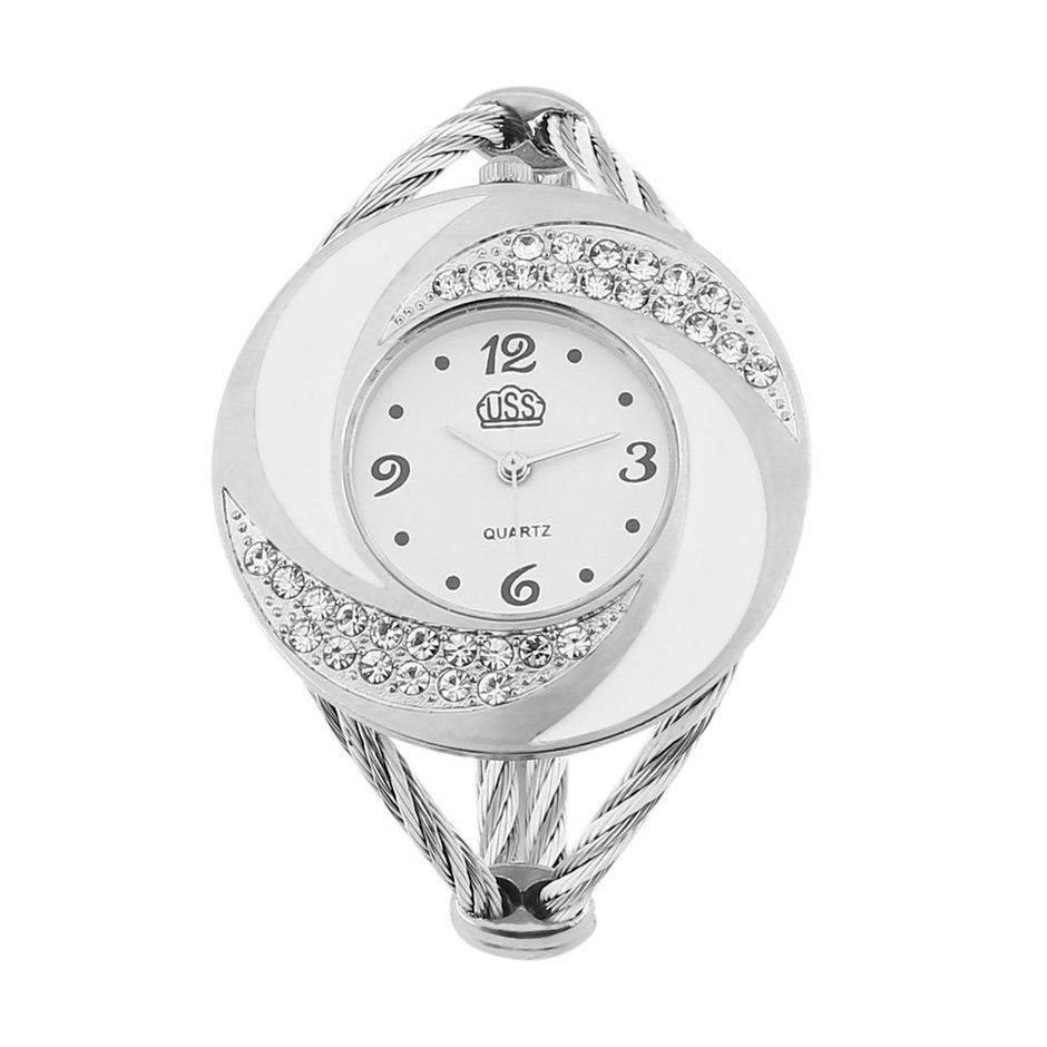 Women Steel Bangle Wrist Crystal Round Dial Analog Digital Bracelet Watch