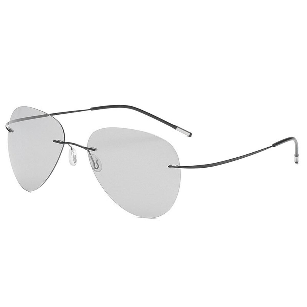 BGunPhotochromic Rimless Polarized Light Sunglasses Titanium Arm Chameleon Discoloration Sun glasses for men women aviation square