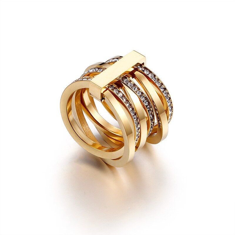 New Cubic Zirconia Rings For Women Size 6-9 Bulgaria Gold / Silver Color Six Layers Finger Rings Femme Engagement Wedding Rings