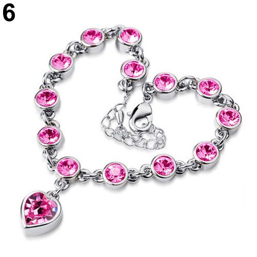 Women's Fashion Sweet Korean Style Love Heart Shiny Rhinestone Bracelet Bangle