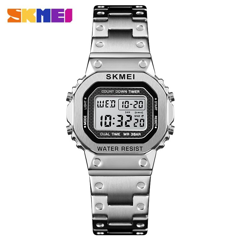 SKMEI Retro Fashion Digital Watch Women 30M Waterproof Multi-Function Watch Luxury Stainless Steel Strap Ladies WristWatch 1433