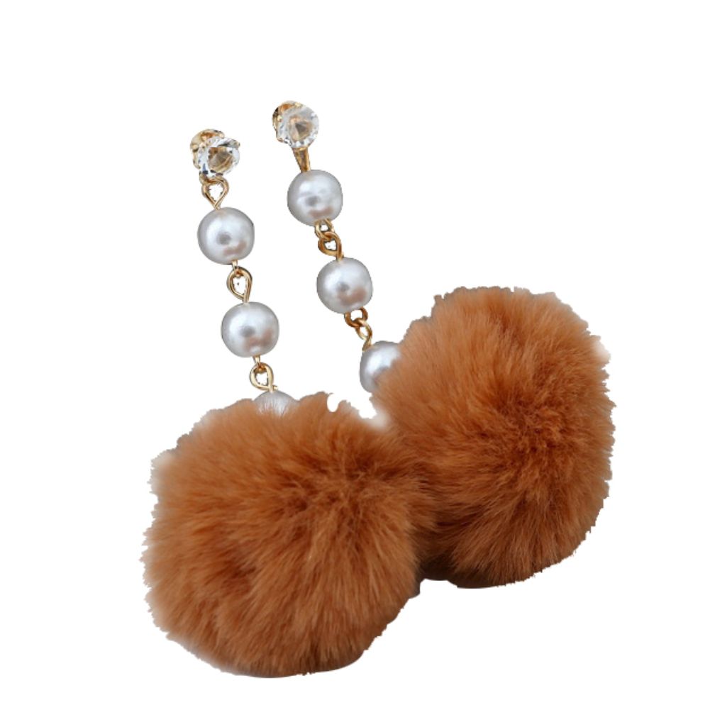 Lovely Faux Pearl Plush Ball Pompom Dangle Earrings Women Charm Jewelry Pendant