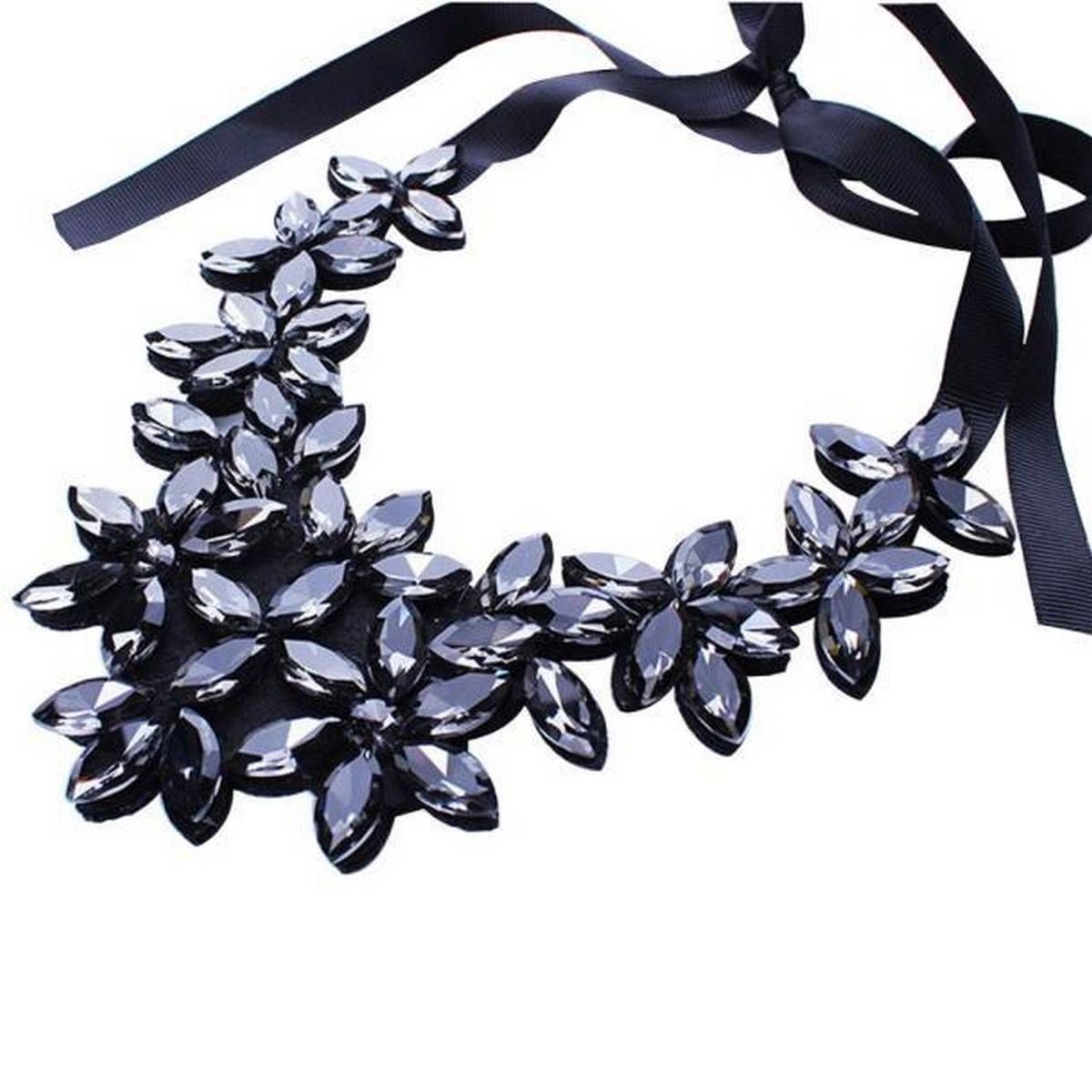 Neaklace for women Flower Ribbon Chain Short Necklace Pendant Crystal Choker Chunky Collar WH