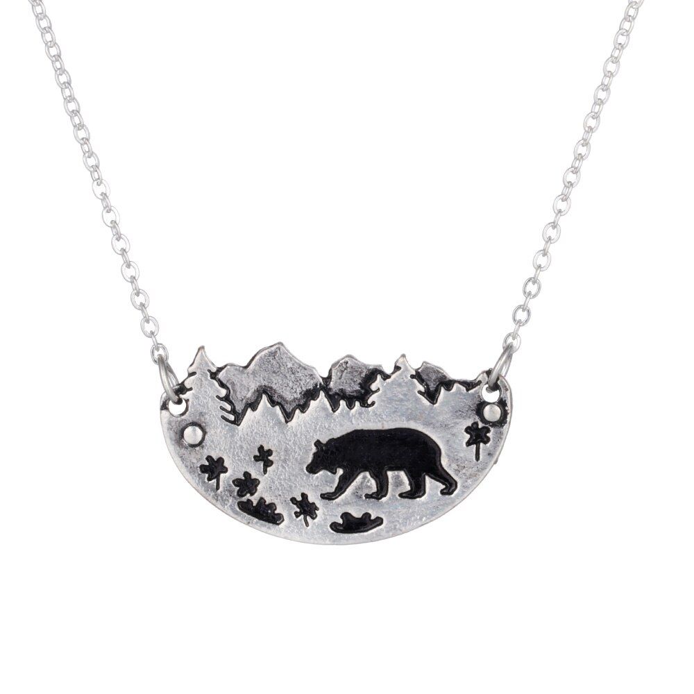 45+5cm Mountain Range Bar Necklace Adventure Wanderlust Landscape Rectangle Cactus Pendant Necklace Nature Lovers Jewelry