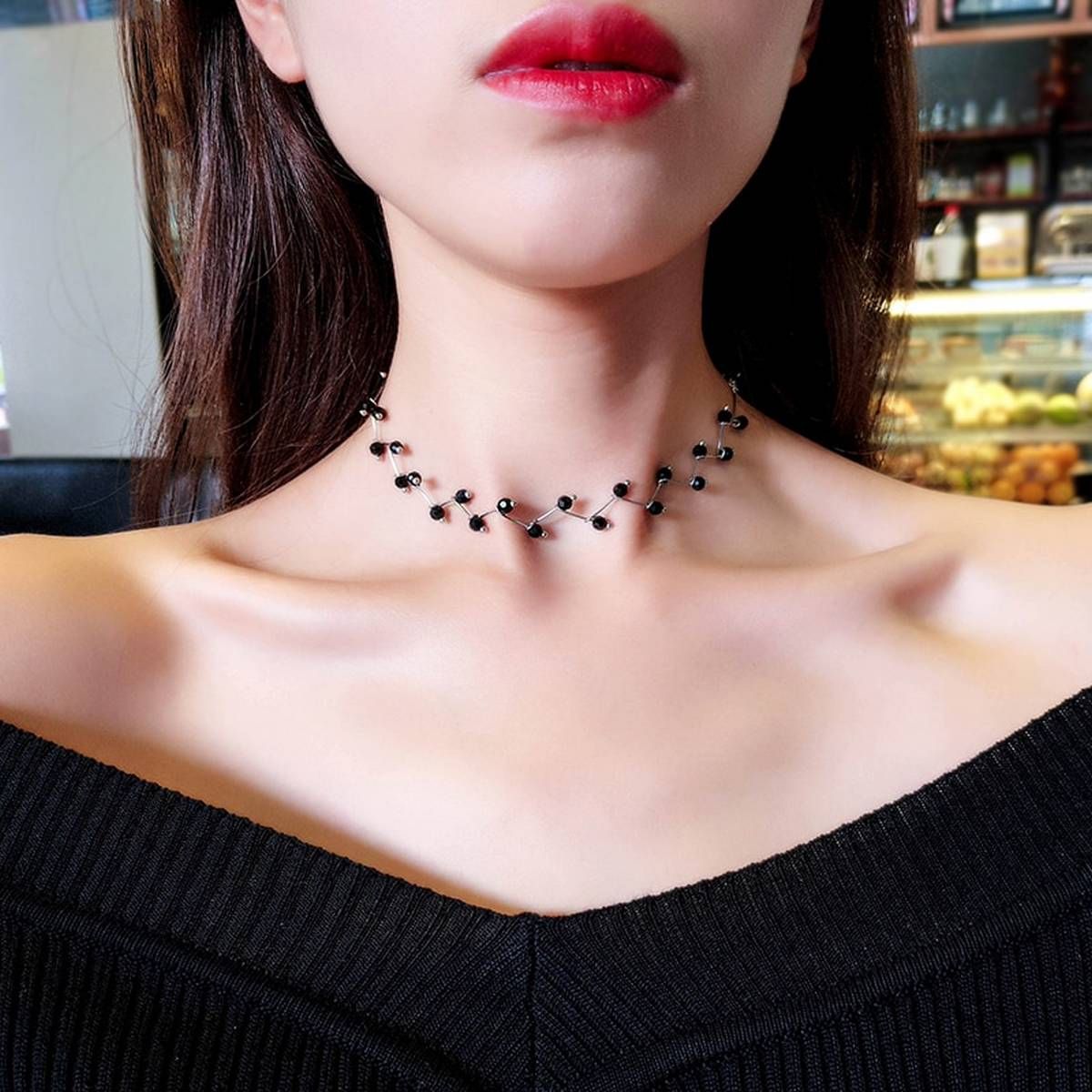 2020 New Arrivals Hot Fashion Black Crystal Necklace Torques Bijoux Simple Cross Strand Beaded Chokers Necklaces Women Jewelry