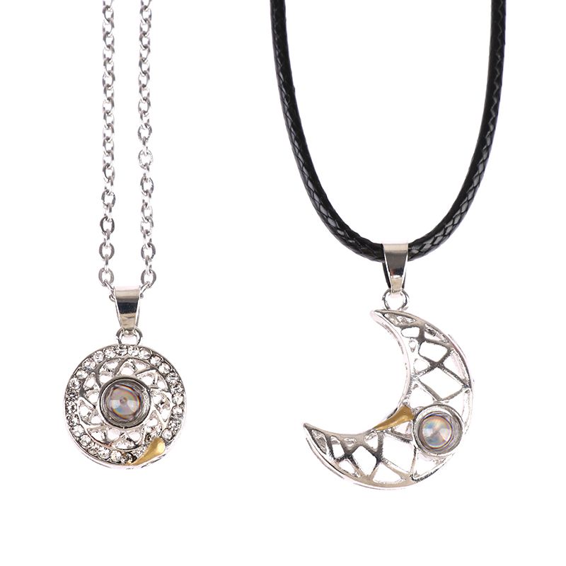 100 Languages Sun Moon Puzzle Couple Necklaces I Love You Projection Pendant