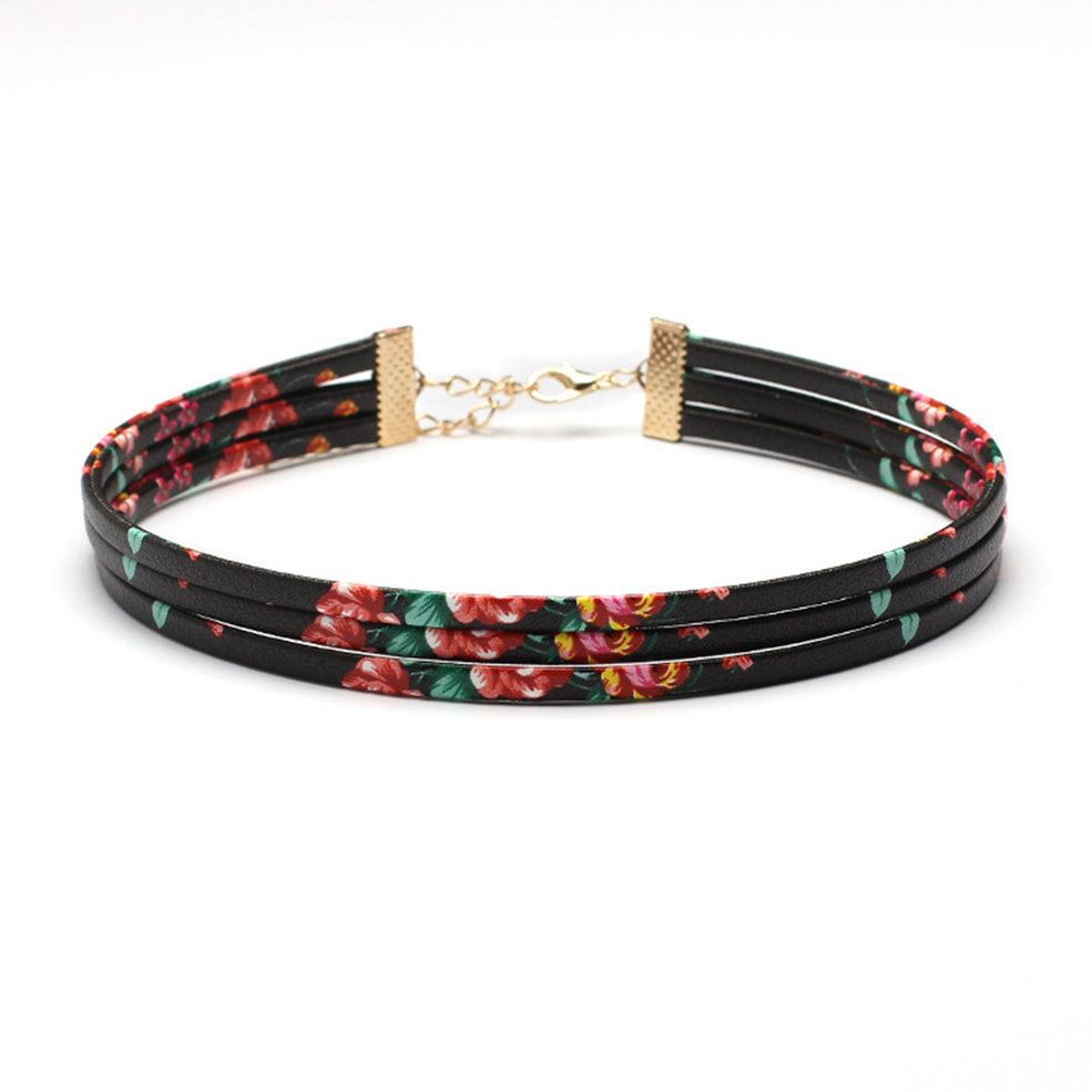 Multilayer Flower Woman Imitation Leather Necklace Choker Collar Necklace