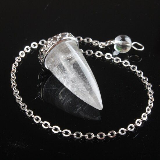 Opal Rose Pink Quartz Howlite Stone Cone Silvery Metal Chain Dowsing Healing Chakra Pendulum With Chain 1PCS